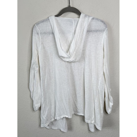 Cynthia Rowley Linen Blend Open Front Cardigan Hooded Lightweight Knit Coastal - Picture 6 of 7